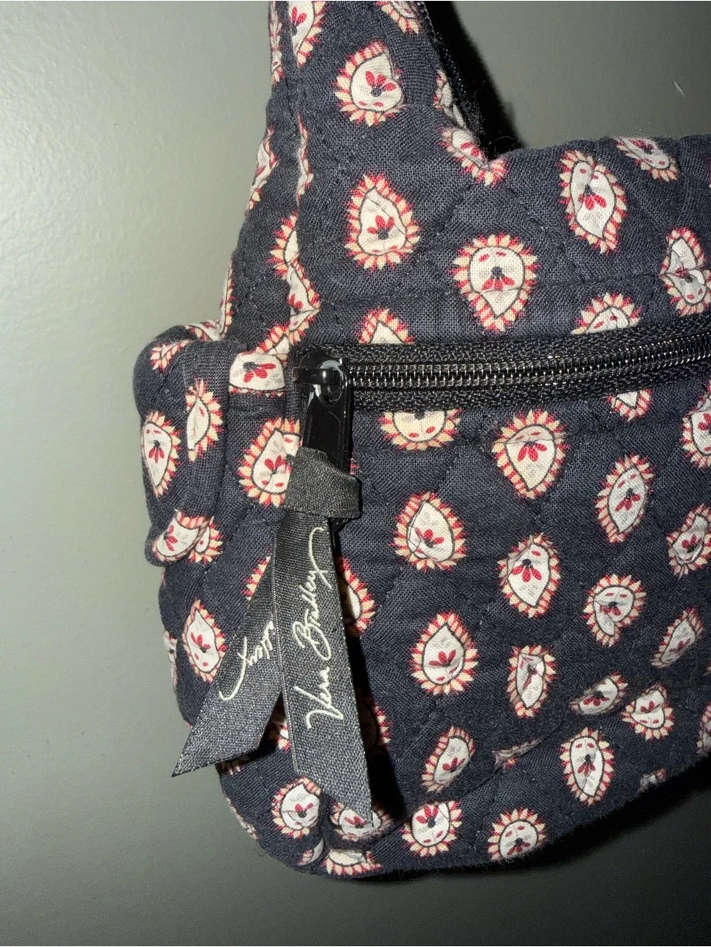 Vera Bradley Black Shoulder Bag with Pink and Cream Medallions